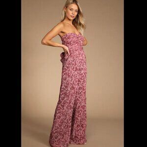 Lulus Organza Strapless Jumpsuit in Mauve